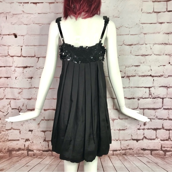 HANNAH JO Bubble Hem Silk Dress L Black Sequin Top Babydoll Size Large - Picture 7 of 15
